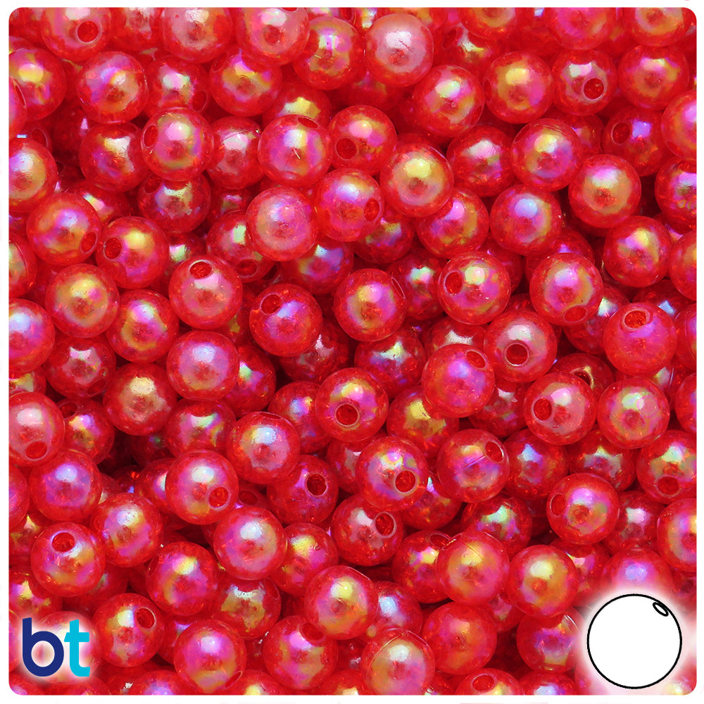 Red Transparent AB 8mm Round Plastic Beads - Crackle Effect (150pcs)