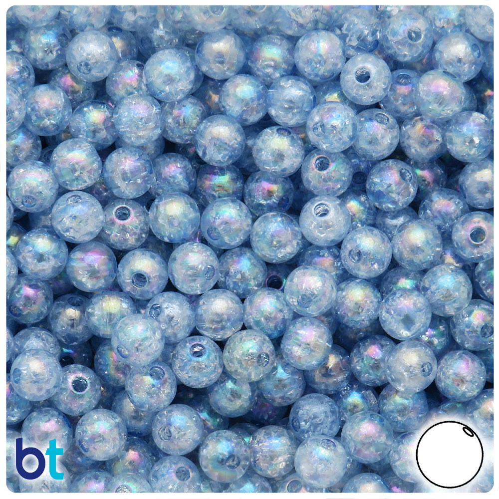 Light Blue Transparent AB 8mm Round Plastic Beads - Crackle Effect (150pcs)