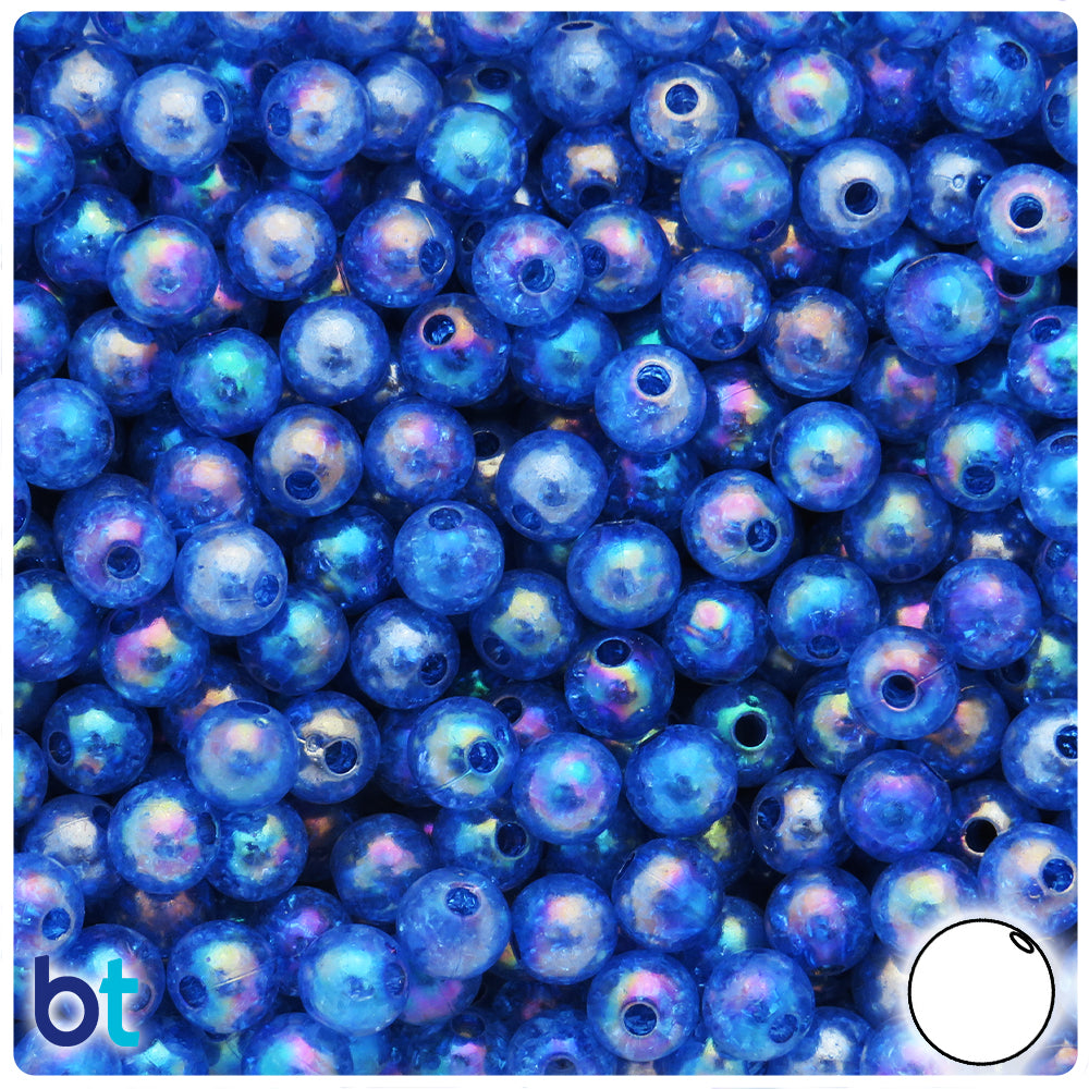 Dark Blue Transparent AB 8mm Round Plastic Beads - Crackle Effect (150pcs)
