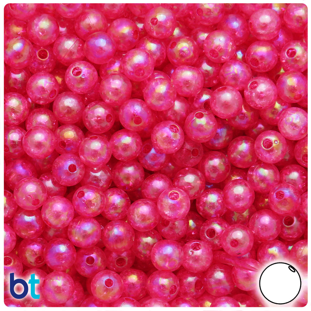 Dark Pink Transparent AB 8mm Round Plastic Beads - Crackle Effect (150pcs)