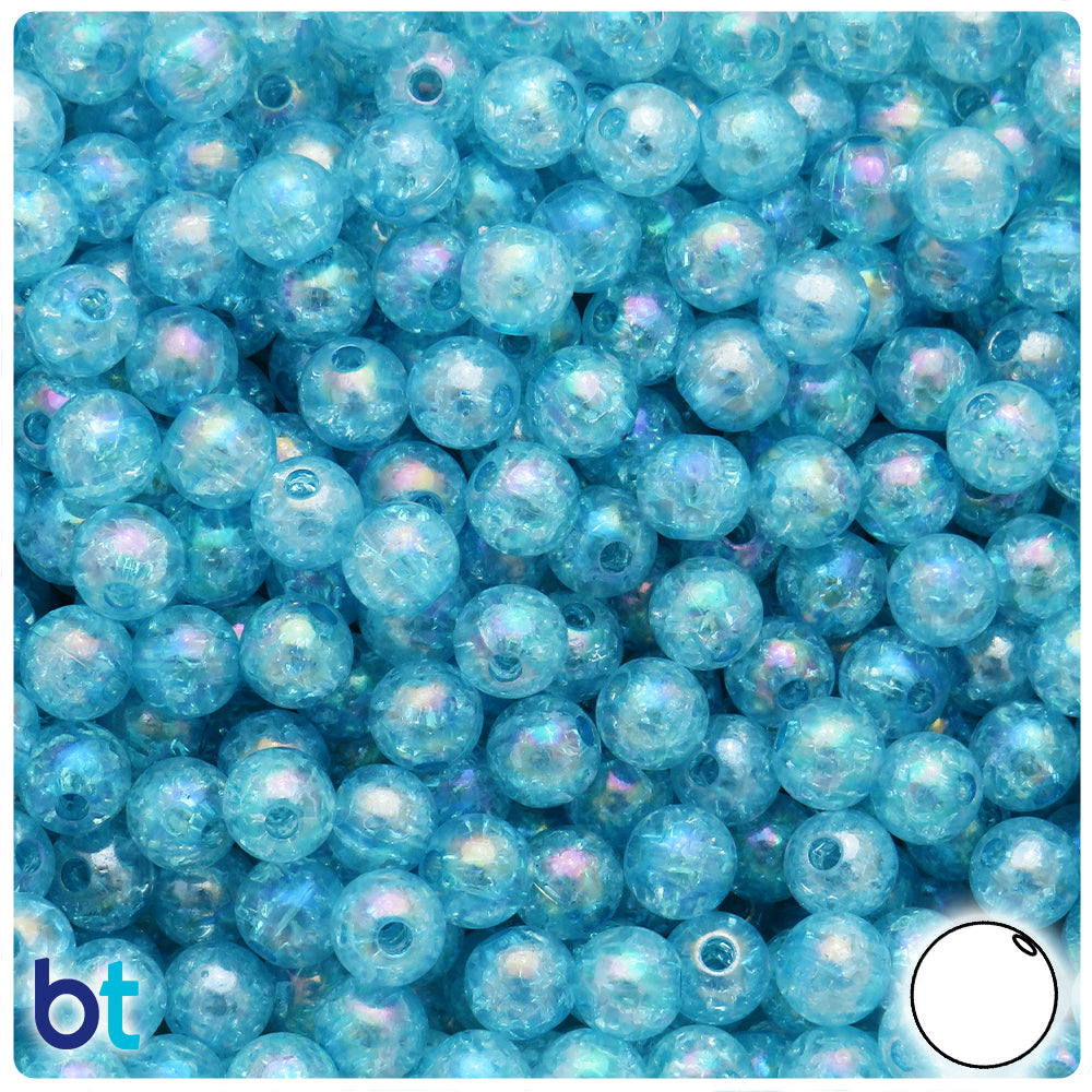 Light Turquoise Transparent AB 8mm Round Plastic Beads - Crackle Effect (150pcs)