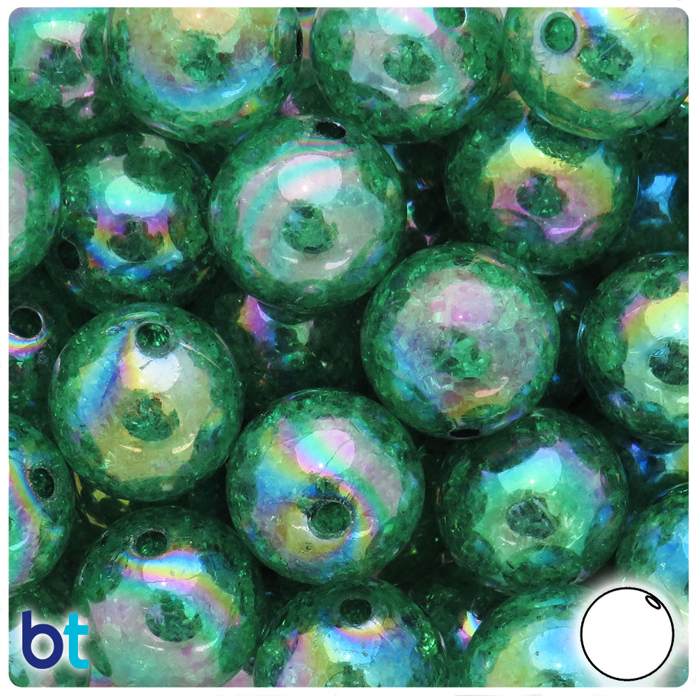 Dark Green Transparent 20mm Round Plastic Beads - Crackle Effect (10pcs)