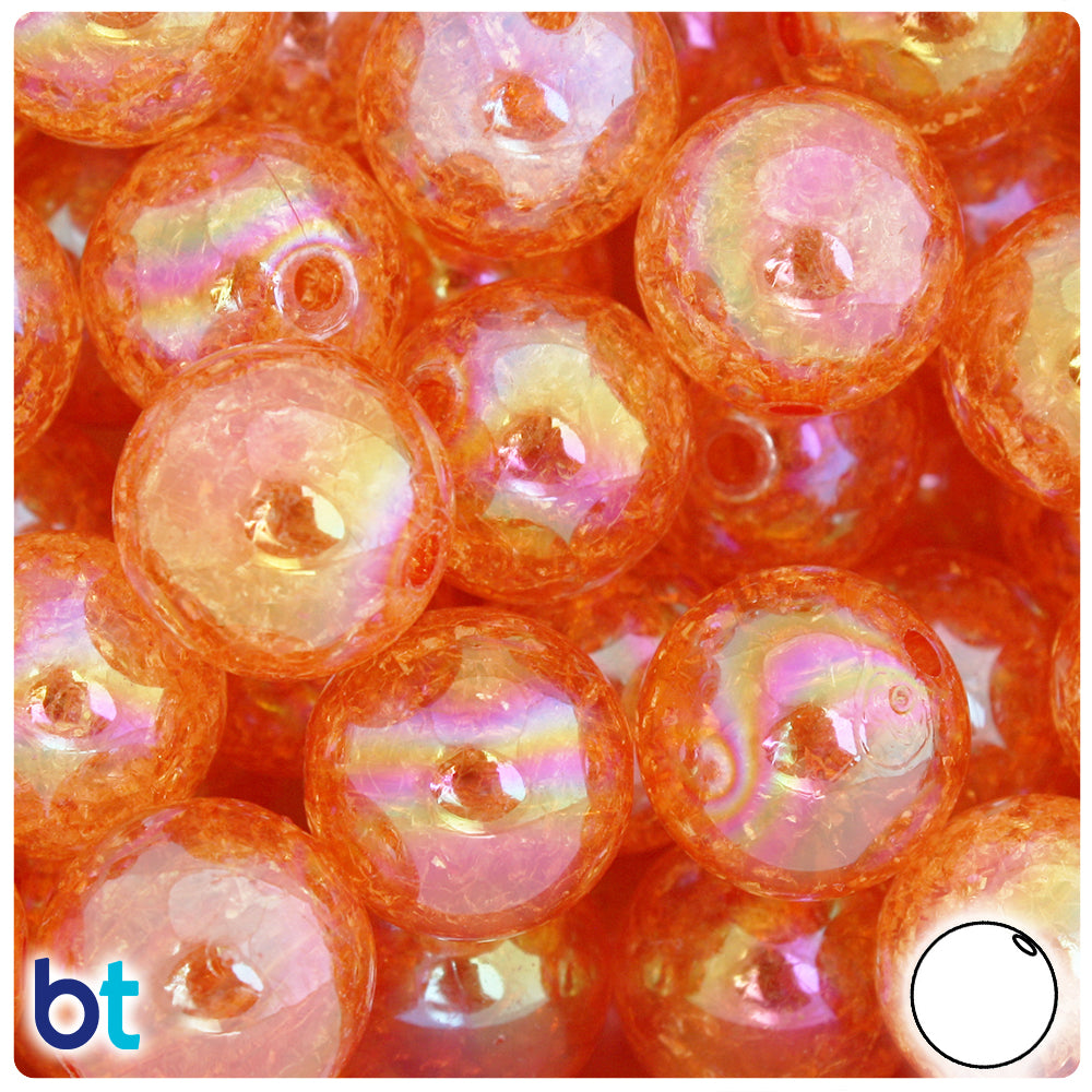 Orange Transparent 20mm Round Plastic Beads - Crackle Effect (10pcs)