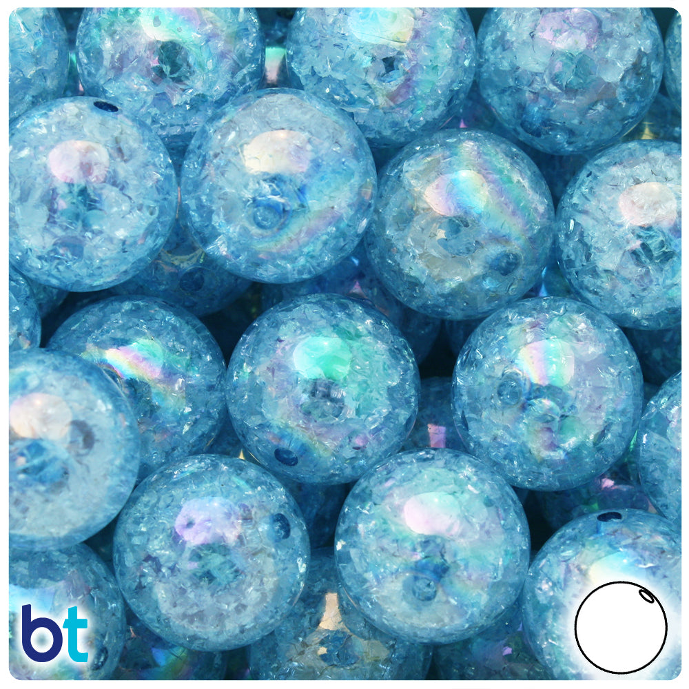 Light Blue Transparent 20mm Round Plastic Beads - Crackle Effect (10pcs)
