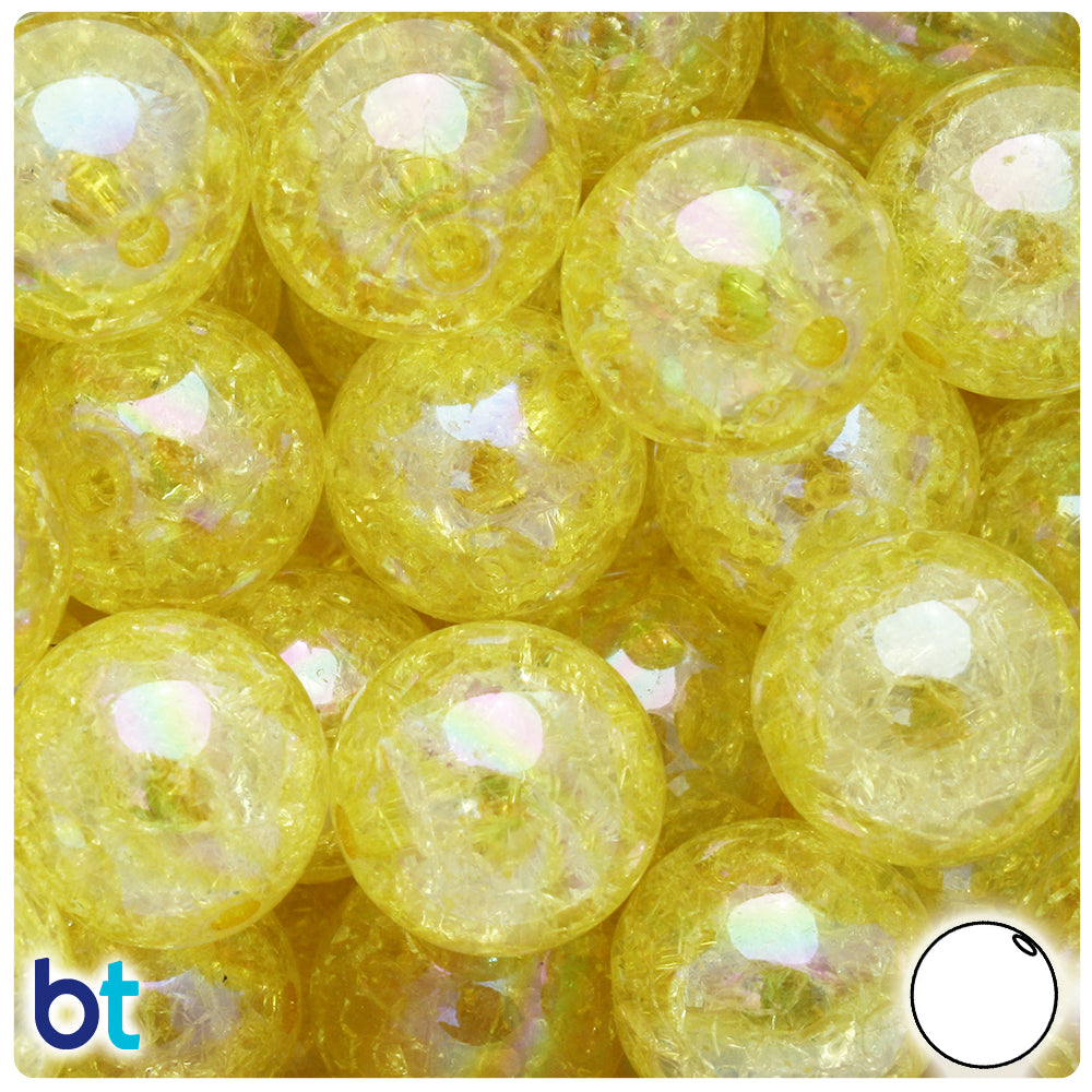 Yellow Transparent 20mm Round Plastic Beads - Crackle Effect (10pcs)