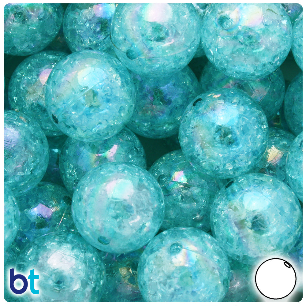 Light Turquoise Transparent 20mm Round Plastic Beads - Crackle Effect (10pcs)