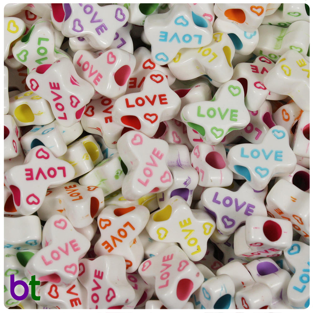 White Opaque 14mm Butterfly "Love" Beads - Colors (50pcs)