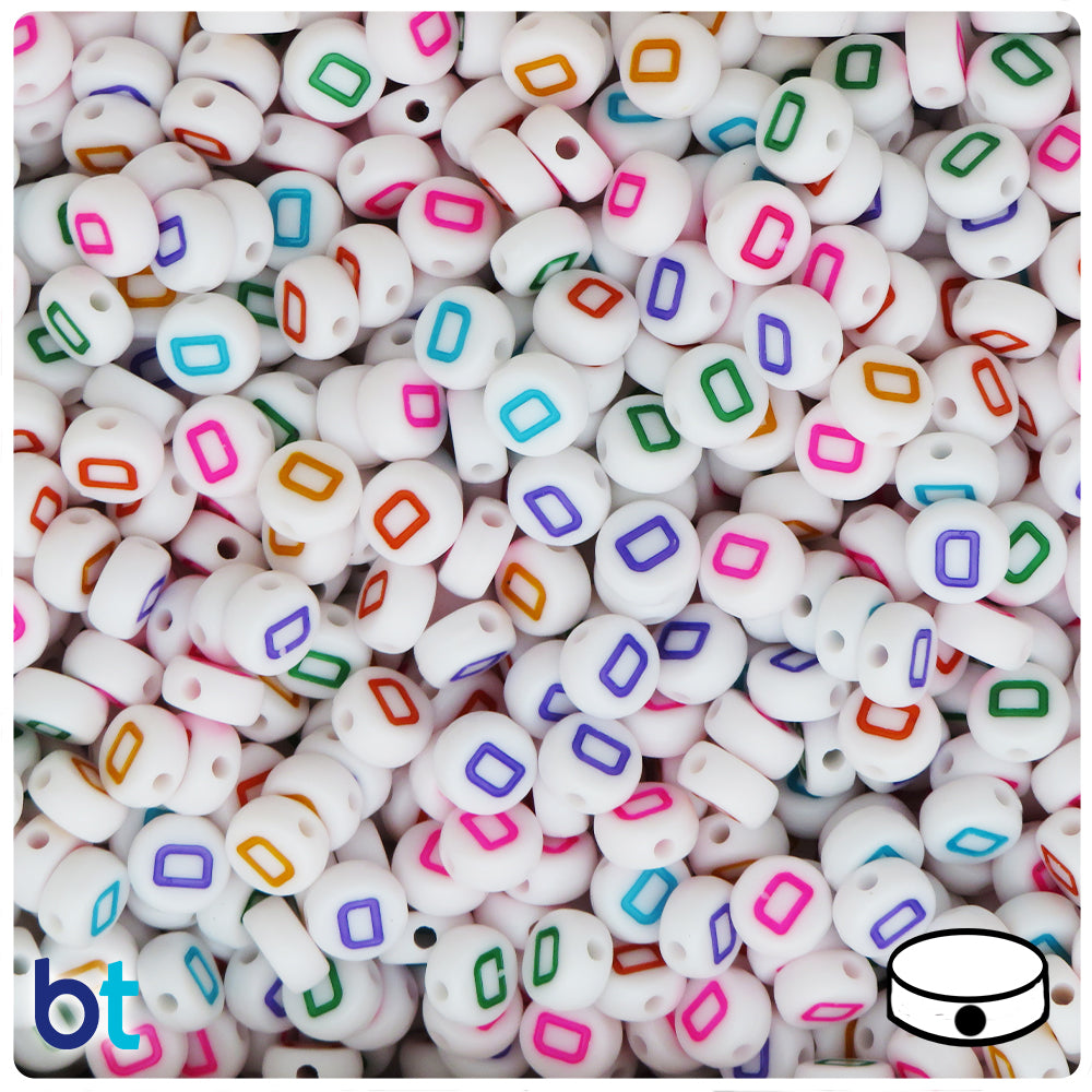 White Opaque 7mm Coin Alpha Beads - Colored Letter D (100pcs)
