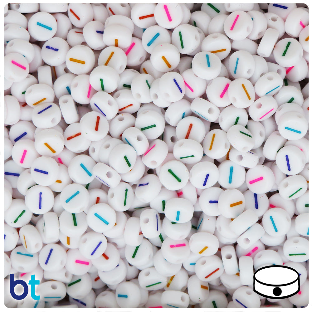 White Opaque 7mm Coin Alpha Beads - Colored Letter I (100pcs)