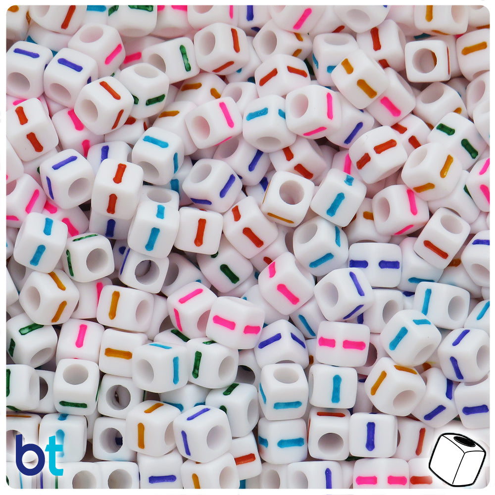 White Opaque 7mm Cube Alpha Beads - Colored Letter I (75pcs)