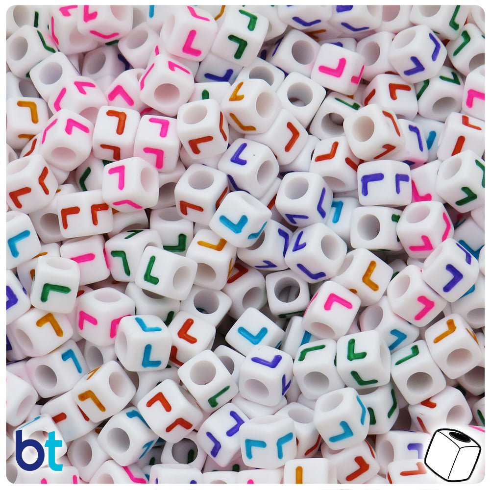 White Opaque 7mm Cube Alpha Beads - Colored Letter L (75pcs)