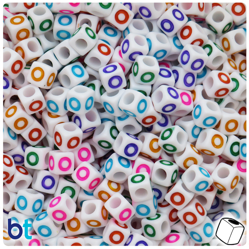 White Opaque 7mm Cube Alpha Beads - Colored Letter O (75pcs)