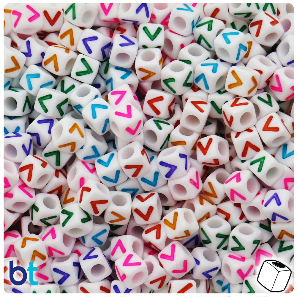 White Opaque 7mm Cube Alpha Beads - Colored Letter V (75pcs)
