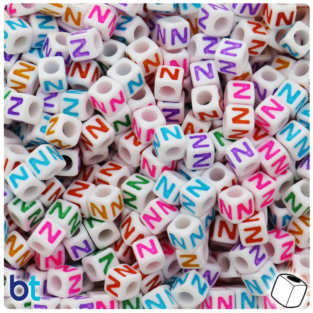 White Opaque 7mm Cube Alpha Beads - Colored Letter Z (75pcs)