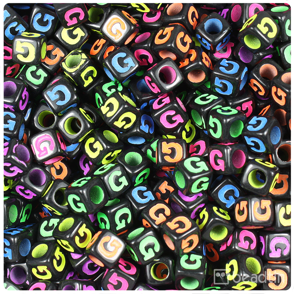 Black Opaque 7mm Cube Alpha Beads - Colored Letter G (75pcs)