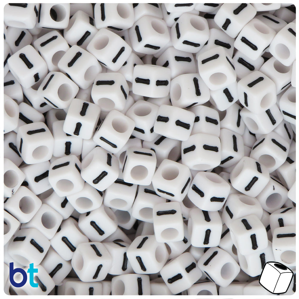 White Opaque 7mm Cube Alpha Beads - Black Letter I (75pcs)