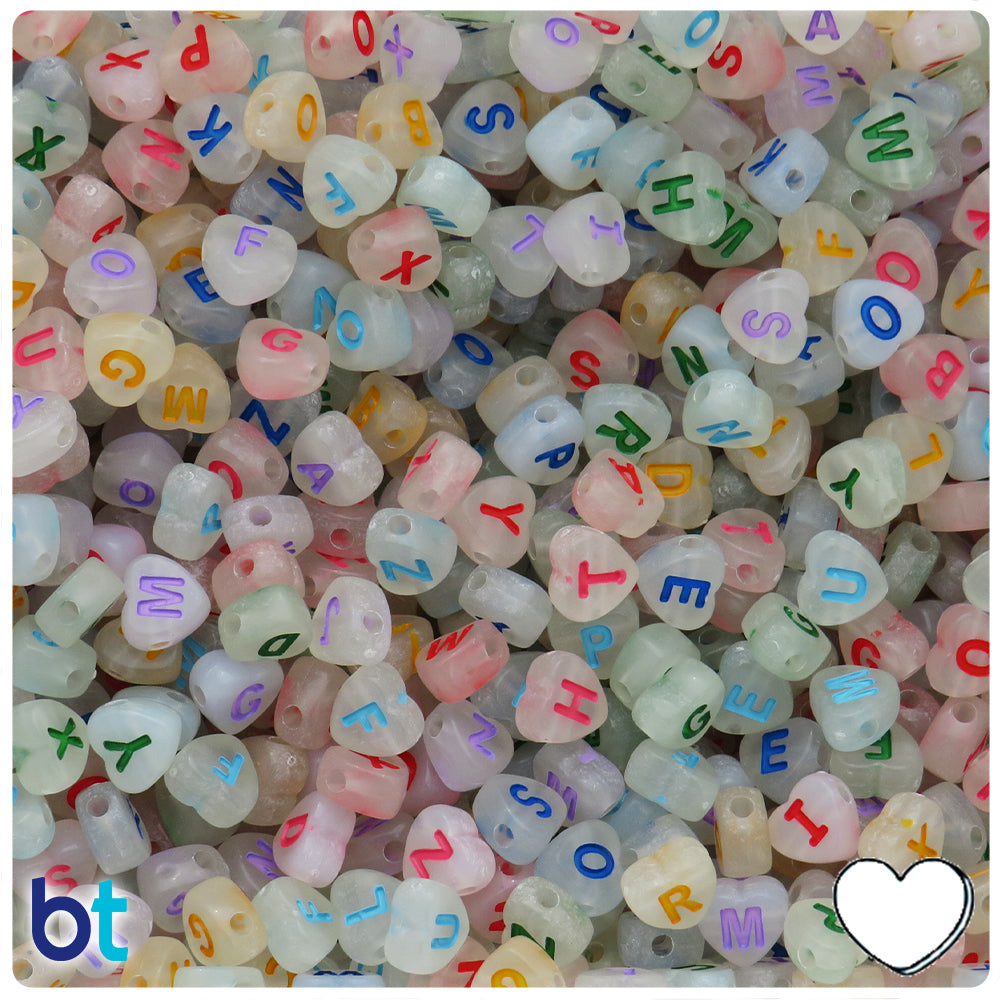Luminous 7mm Heart Alpha Beads - Colored Letter Mix (250pcs)