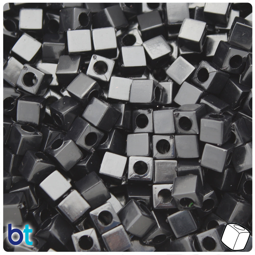 Black Opaque 6mm Cube Plastic Beads (250pcs)