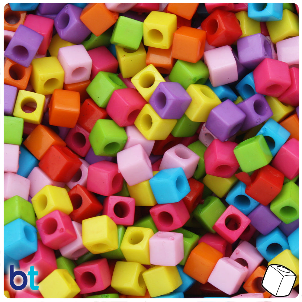 Mixed Opaque 6mm Cube Plastic Beads (250pcs)