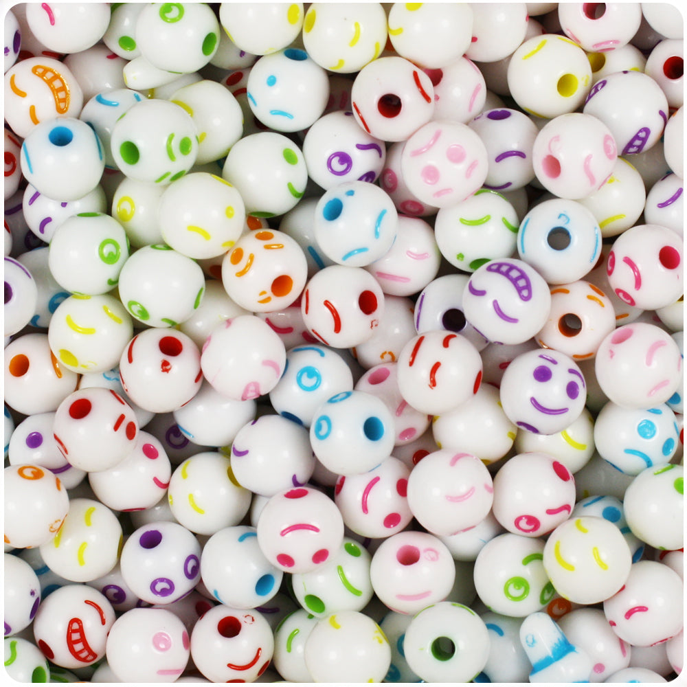 White Opaque 8mm Round Alpha Beads - Colored Faces (200pcs)