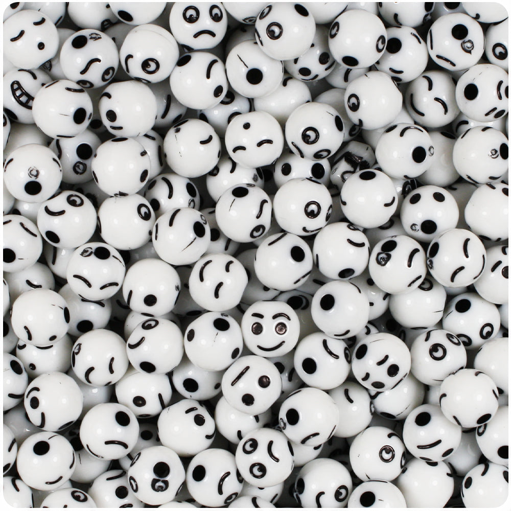 White Opaque 8mm Round Alpha Beads - Black Faces (200pcs)