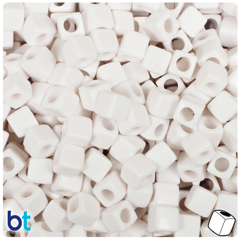 White Opaque 7mm Cube Plastic Beads (150pcs)
