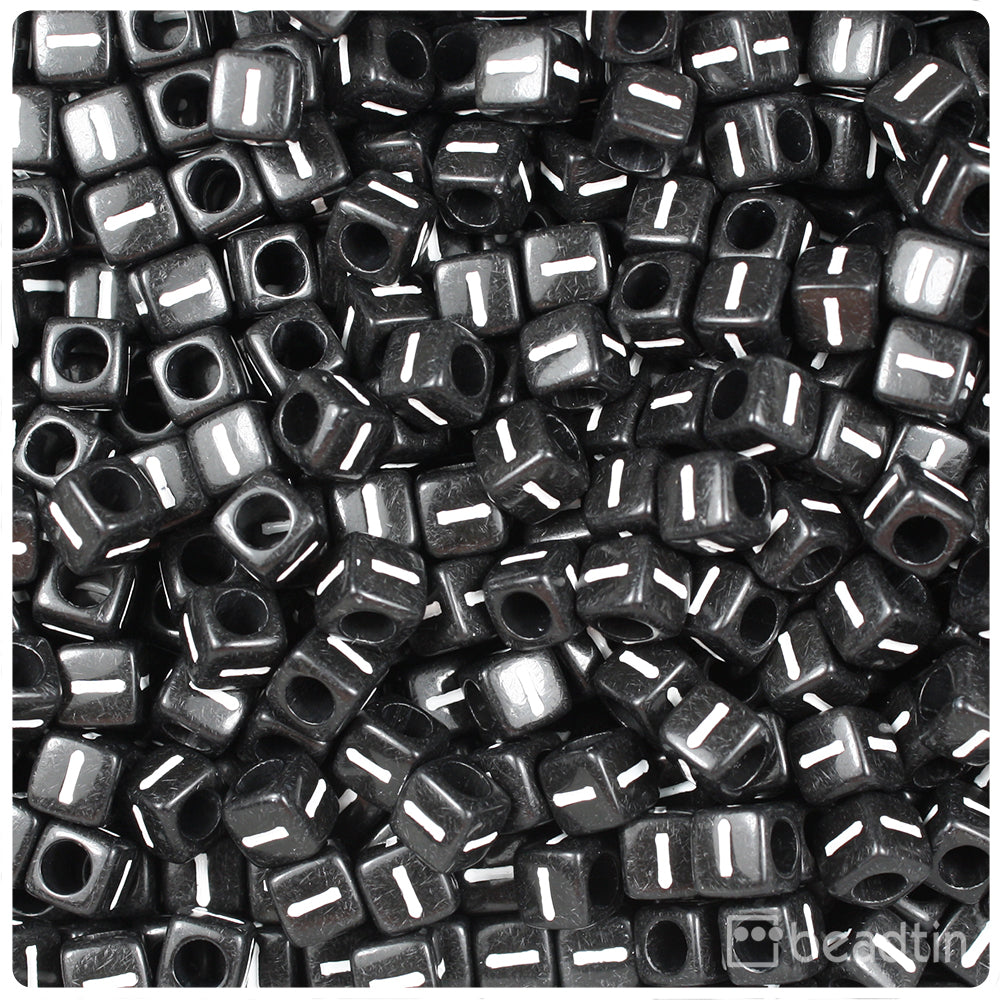 Black Opaque 6mm Cube Alpha Beads - White Letter I (80pcs)