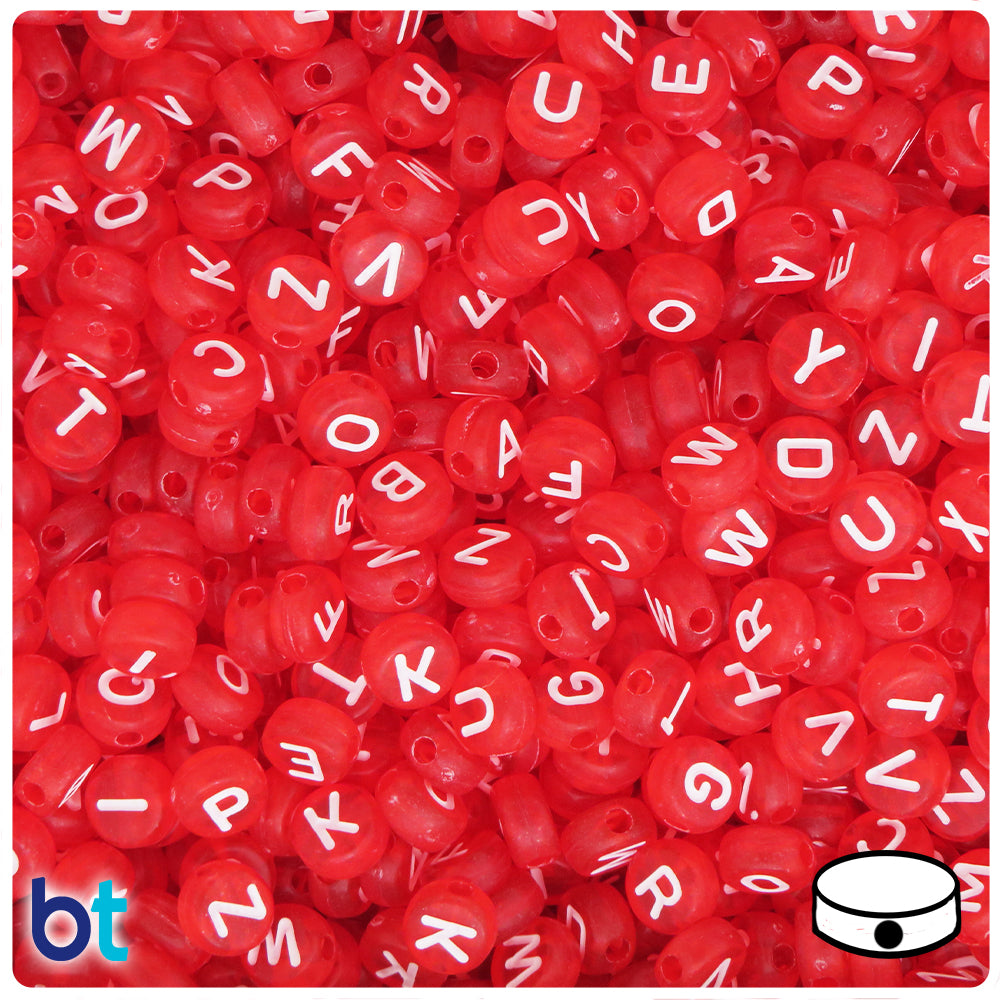 Red Transparent 7mm Coin Alpha Beads - White Letter Mix (250pcs)