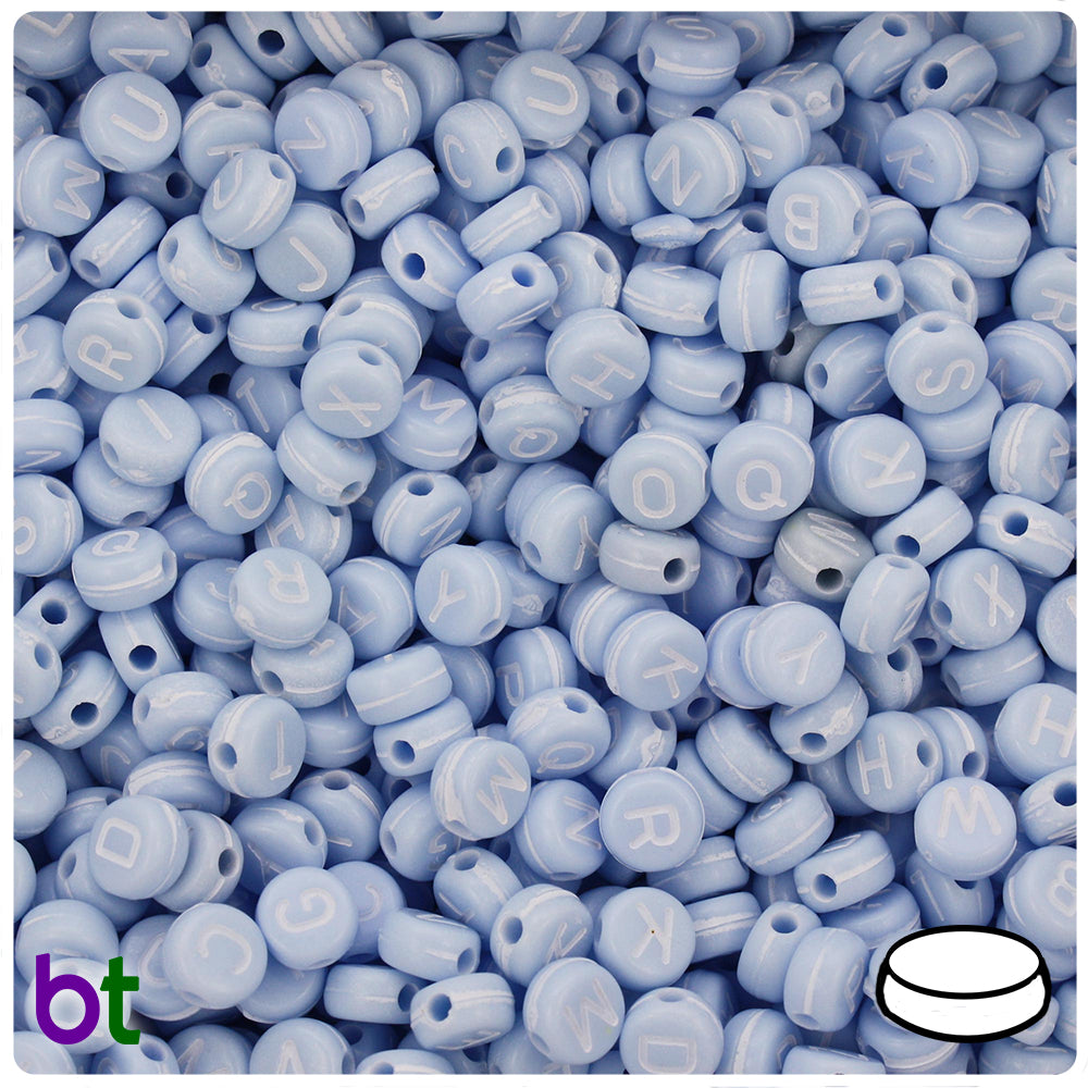 Blue Opaque 7mm Coin Alpha Beads - White Letter Mix (250pcs)