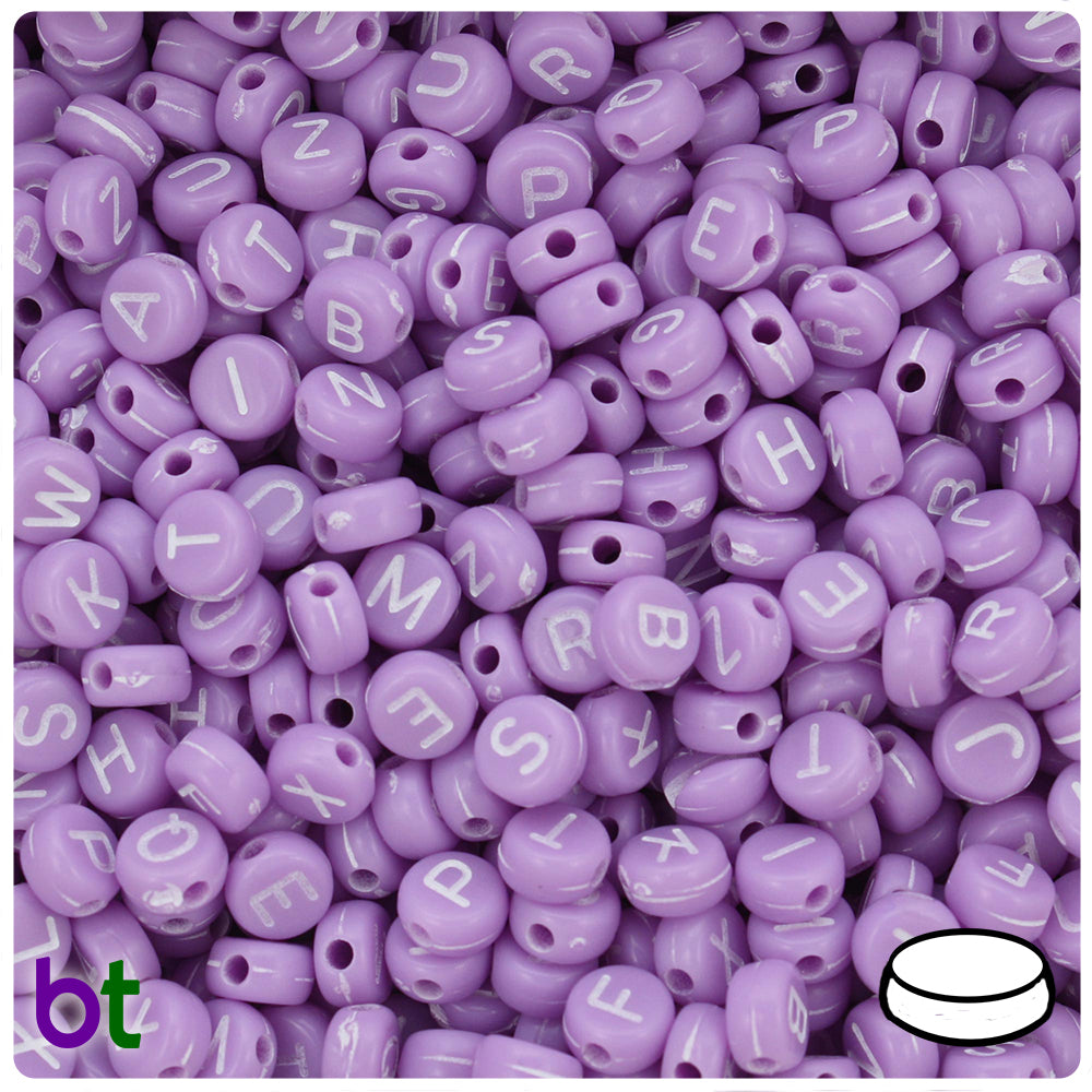 Purple Opaque 7mm Coin Alpha Beads - White Letter Mix (250pcs)