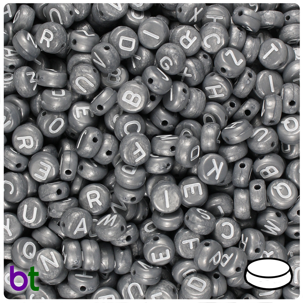 Silver Pearl 7mm Coin Alpha Beads - White Letter Mix (250pcs)