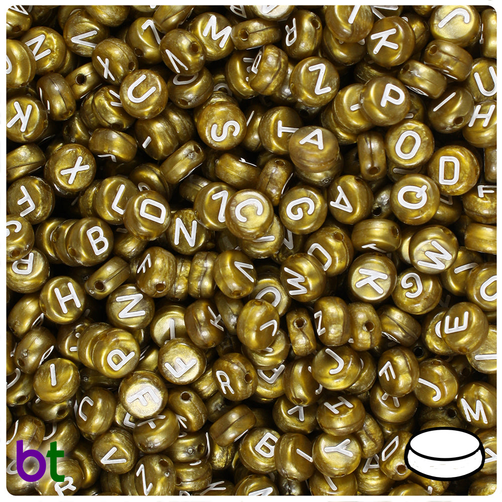 Bronze Pearl 7mm Coin Alpha Beads - White Letter Mix (250pcs)