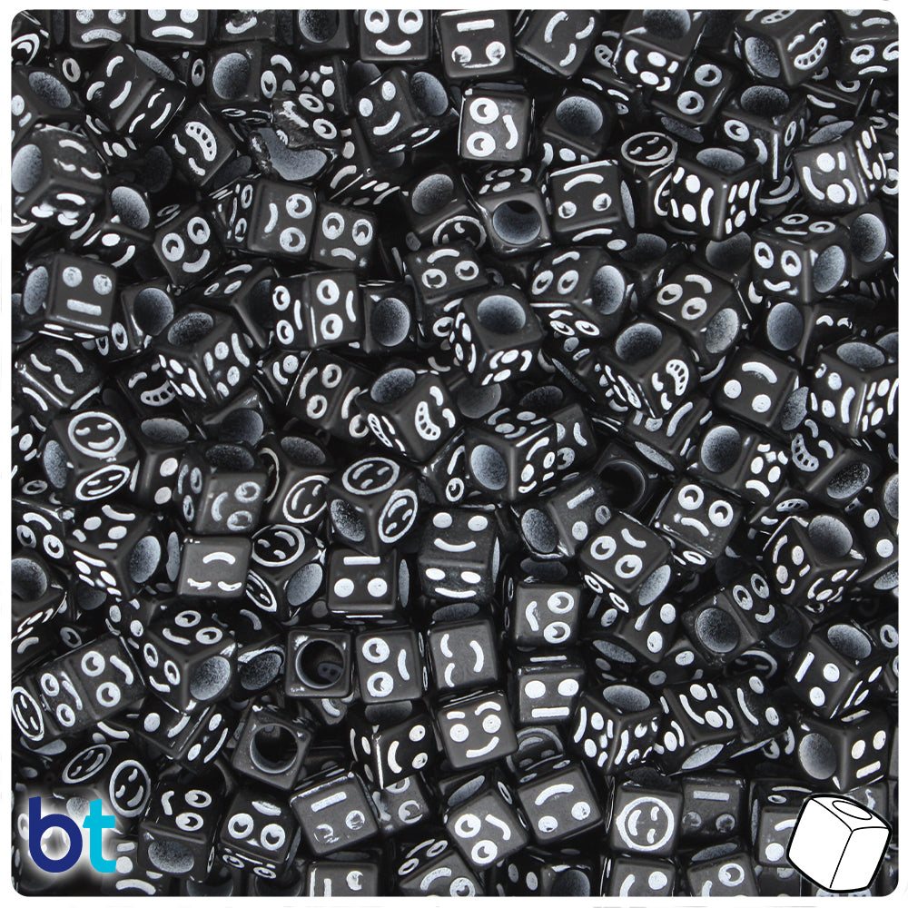 Black Opaque 6mm Cube Alpha Beads - White Faces (200pcs)