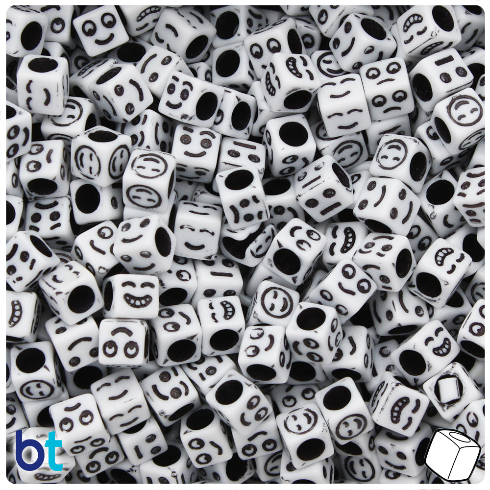 White Opaque 6mm Cube Alpha Beads - Black Faces (200pcs)
