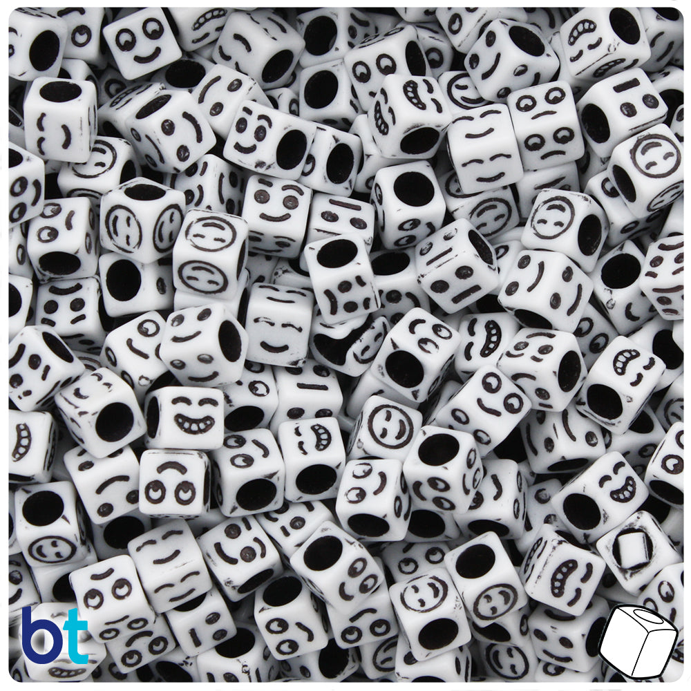 White Opaque 6mm Cube Alpha Beads - Black Faces (200pcs)