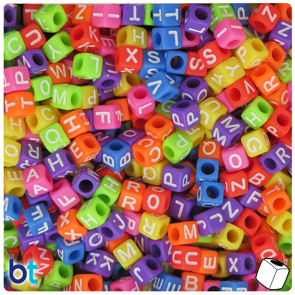 Mixed Opaque 6mm Cube Alpha Beads - White Letter Mix (200pcs)
