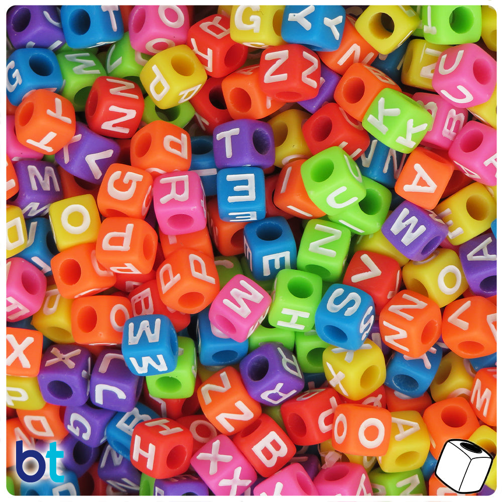 Mixed Opaque 7mm Cube Alpha Beads - White Letter Mix (200pcs)