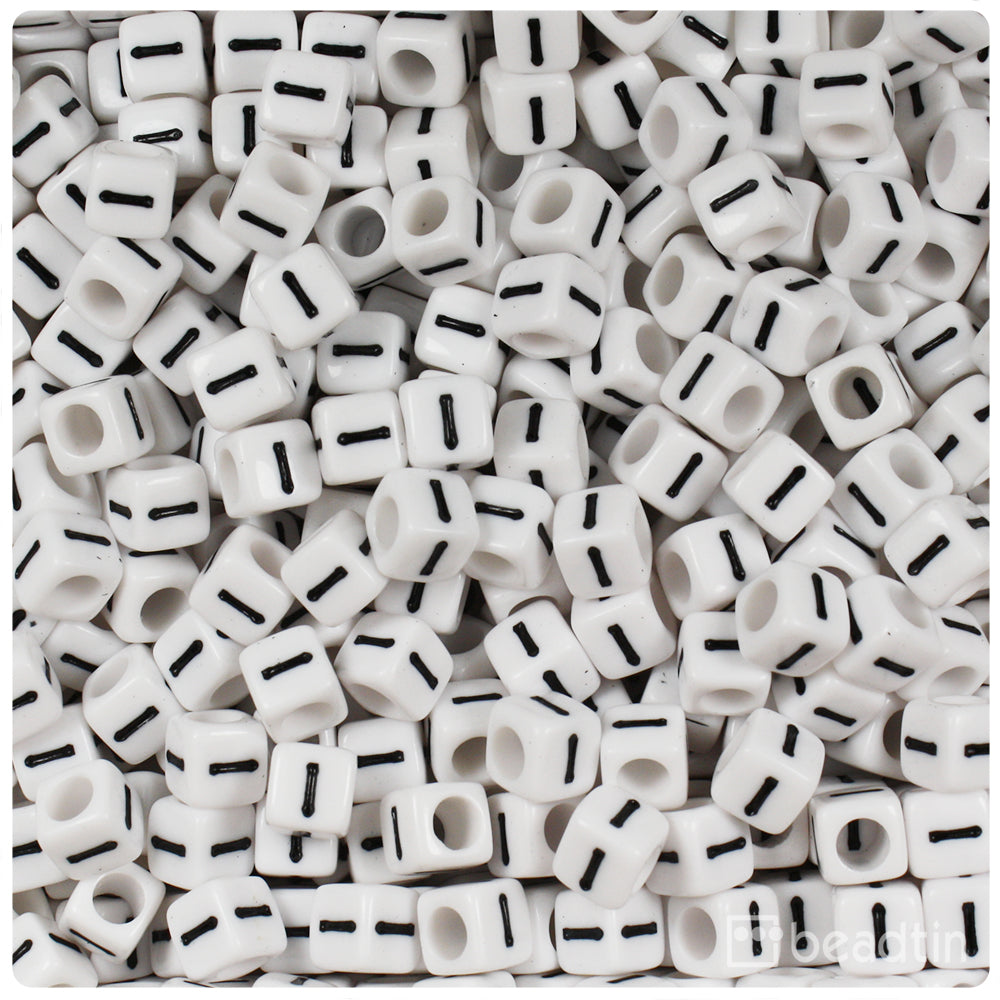 White Opaque 6mm Cube Alpha Beads - Black Letter I (80pcs)