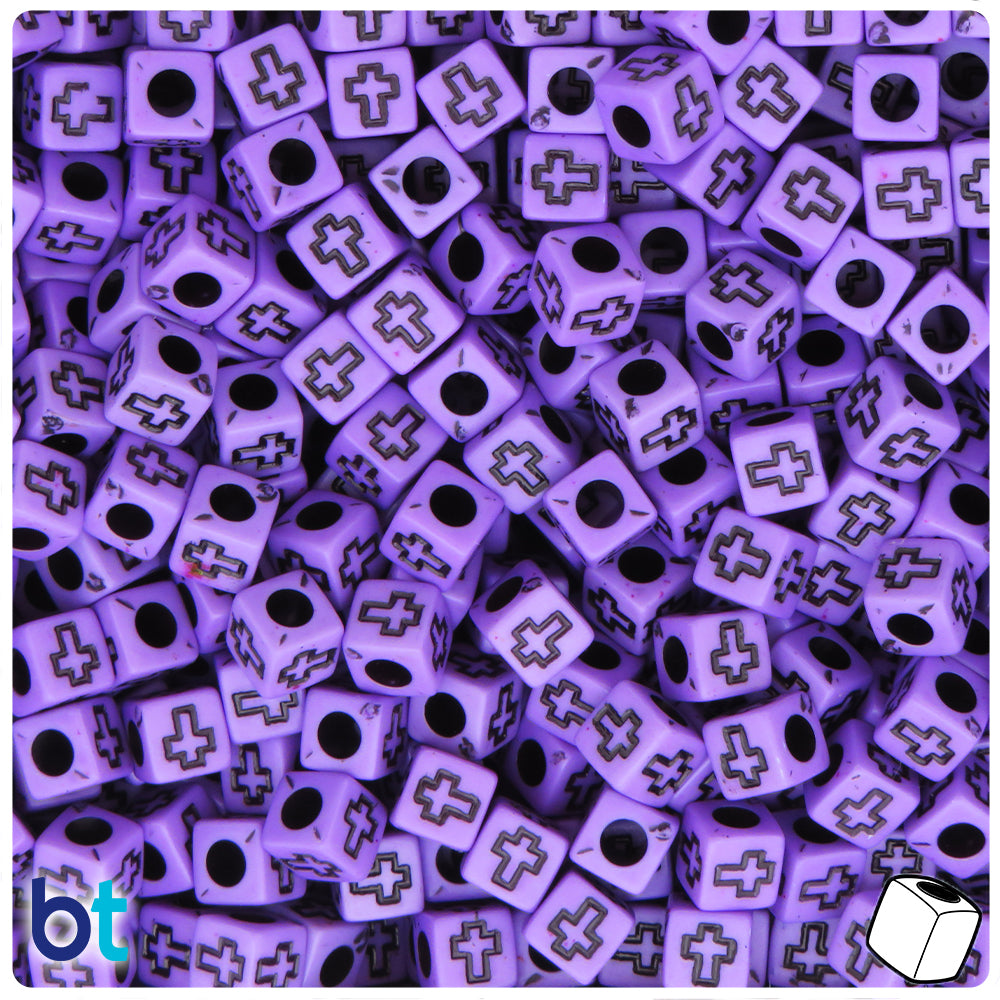 Light Purple Opaque 6mm Cube Alpha Beads - Black Crosses (200pcs)
