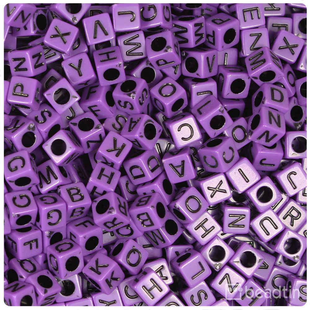 Dark Purple Opaque 6mm Cube Alpha Beads - Black Letter Mix (200pcs)