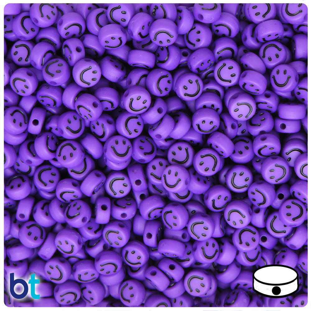 Purple Opaque 7mm Coin Alpha Beads - Black Smiles (250pcs)