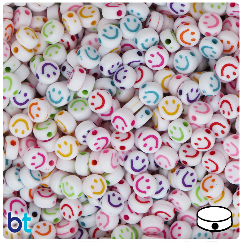 White Opaque 7mm Coin Alpha Beads - Colored Smiles (250pcs)