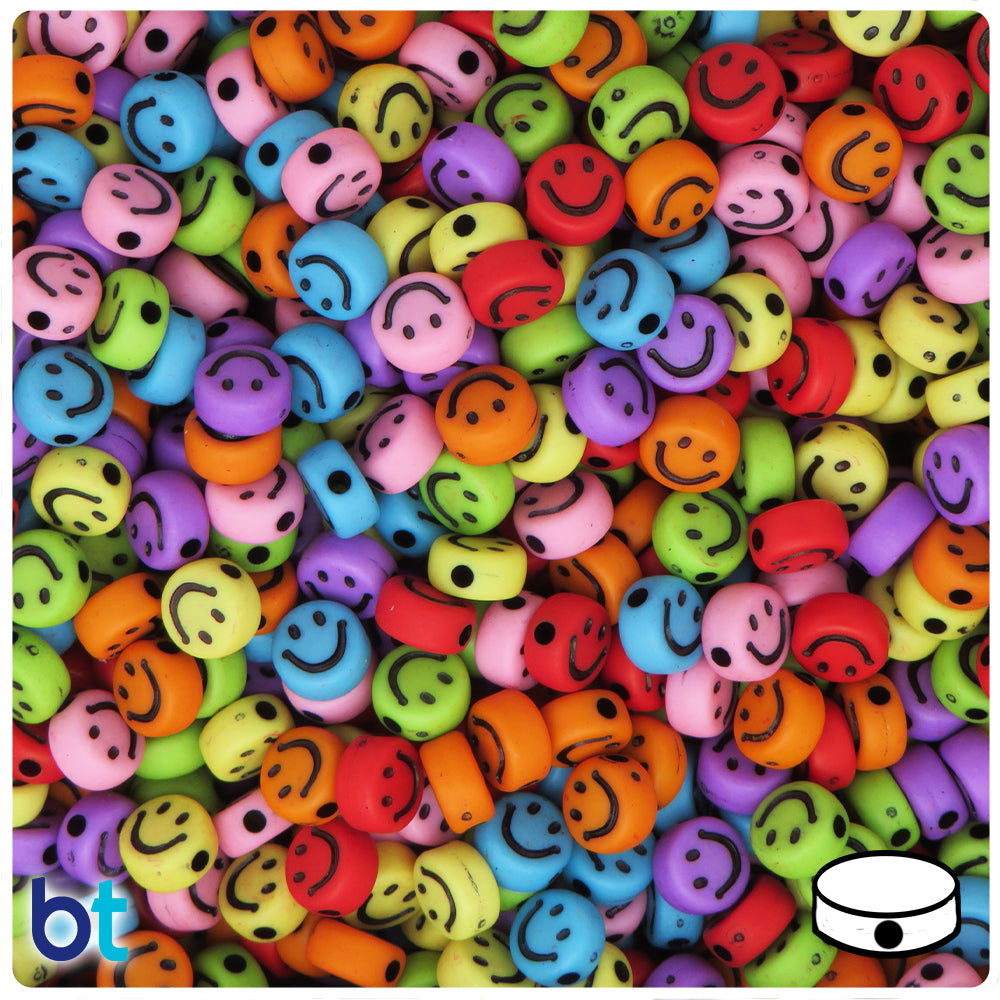Mixed Opaque 7mm Coin Alpha Beads - Black Smiles (250pcs)