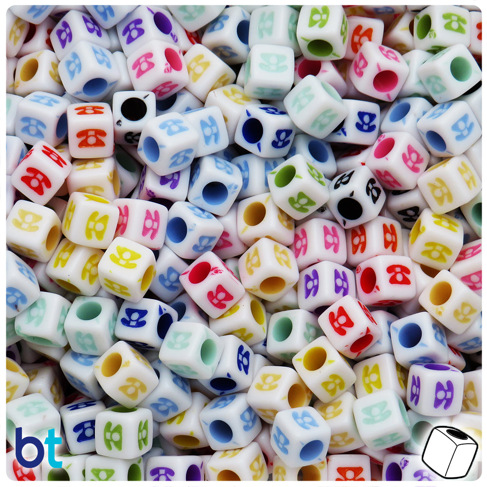 White Opaque 7mm Cube Alpha Beads - Colored Telephones (150pcs)