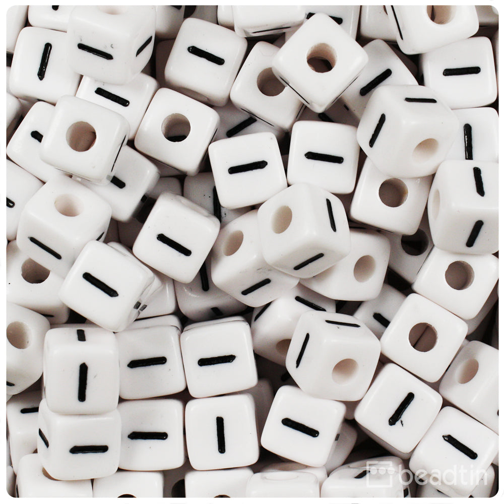 White Opaque 10mm Cube Alpha Beads - Black Letter I (20pcs)