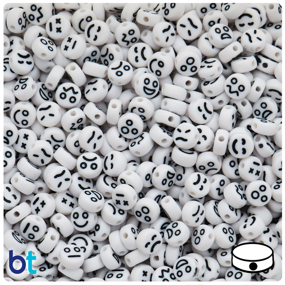 White Opaque 7mm Coin Alpha Beads - Black Faces (250pcs)
