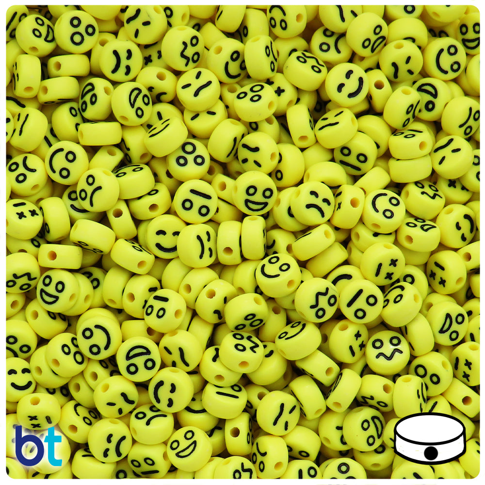 Yellow Opaque 7mm Coin Alpha Beads - Black Faces (250pcs)