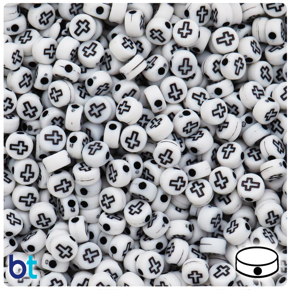 White Opaque 7mm Coin Alpha Beads - Black Crosses (250pcs)