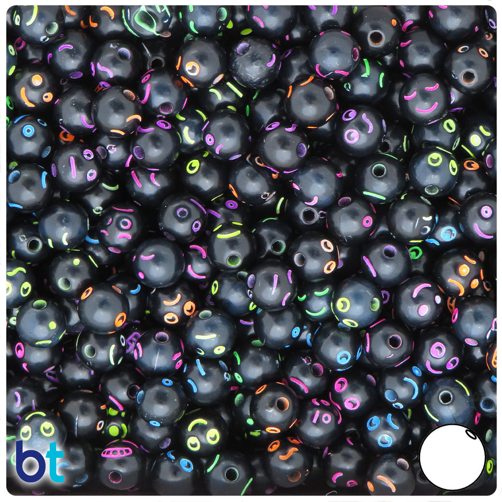 Black Opaque 8mm Round Alpha Beads - Colored Faces (200pcs)