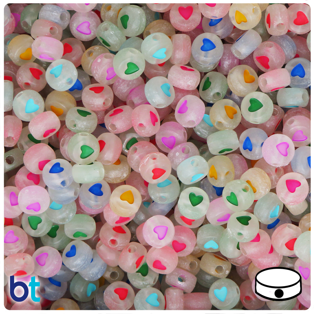 Luminous 7mm Coin Alpha Beads - Colored Hearts (250pcs)
